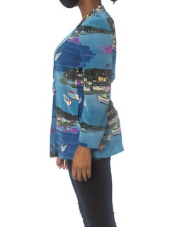 1990S Nautical Silk Crepe De Chine Unlined Blazer