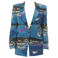 1990S Nautical Silk Crepe De Chine Unlined Blazer