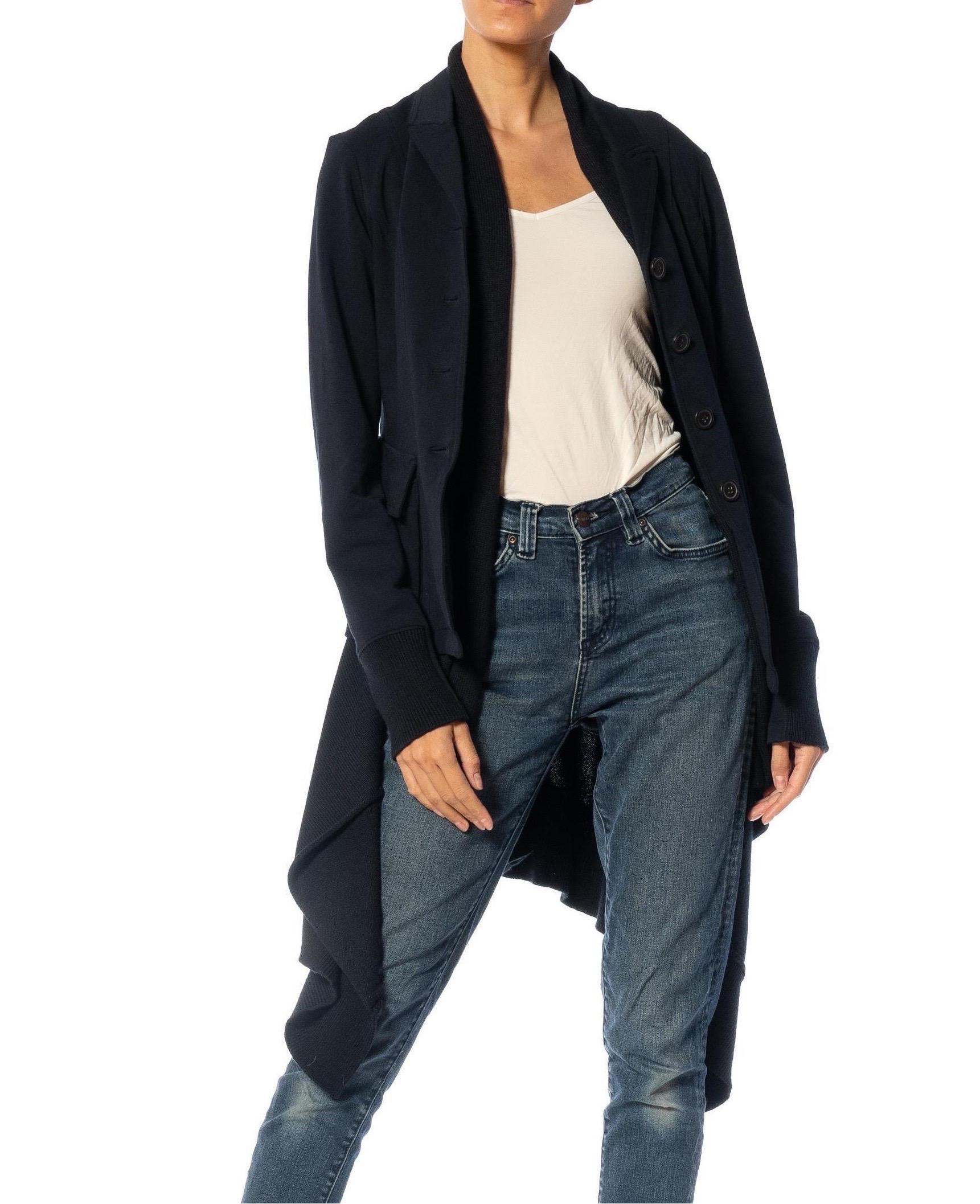 1990S Navy Blue Cotton Coat With Knitted Wool Lining For Sale 3
