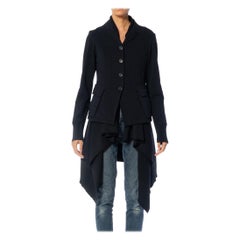 Cappotto in cotone blu navy degli anni '90 con fodera in lana lavorata a maglia