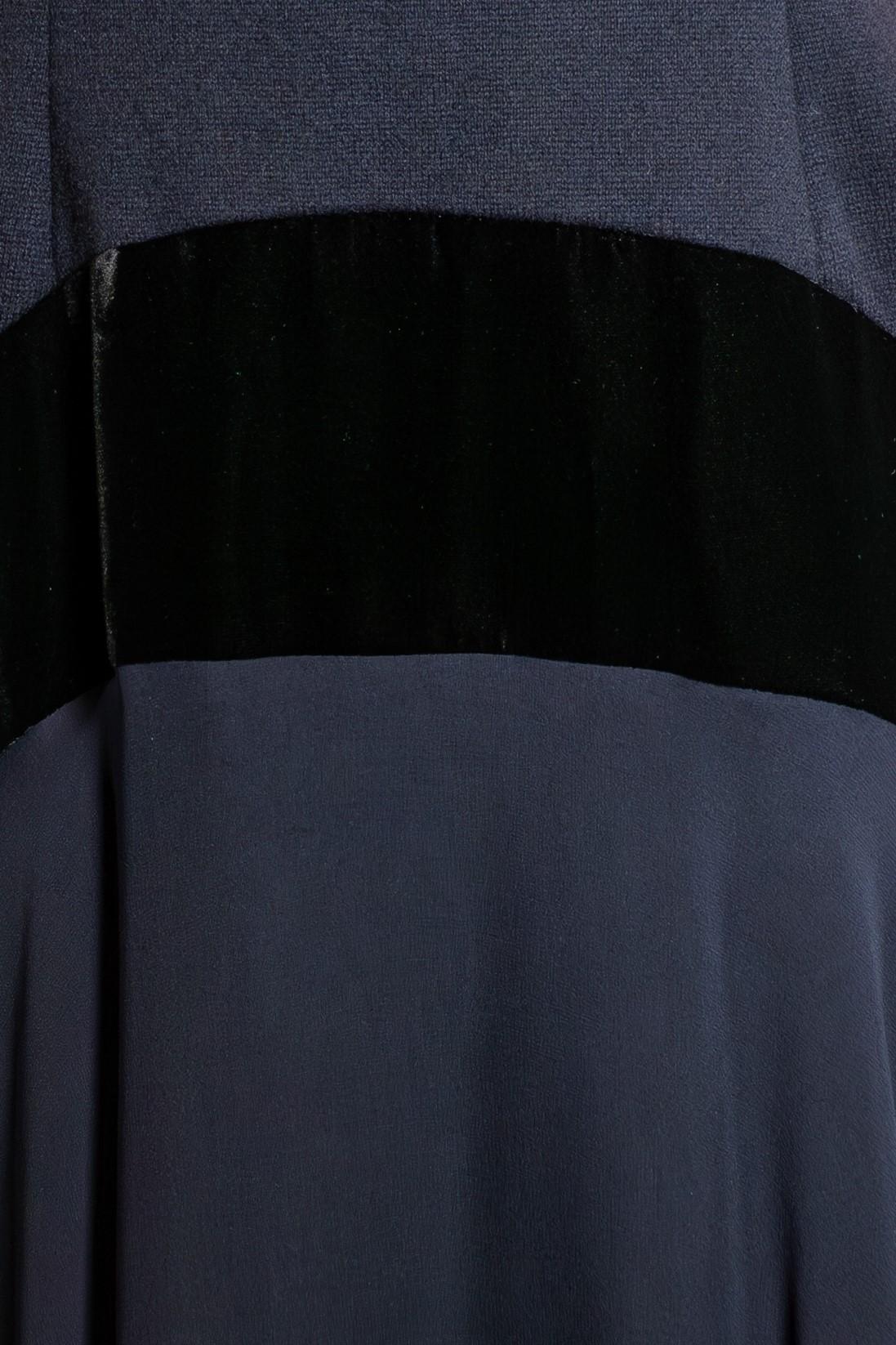 1990S Robe en mousseline de soie et velours garnie d'étoiles en tricot de cachemire bleu marine XL en vente 2