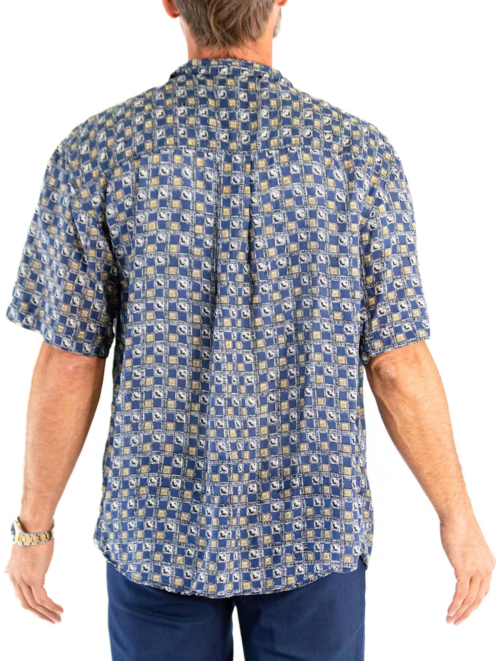 1990S Navy Blue Silk Sopranos Style Mens Shirt For Sale 1