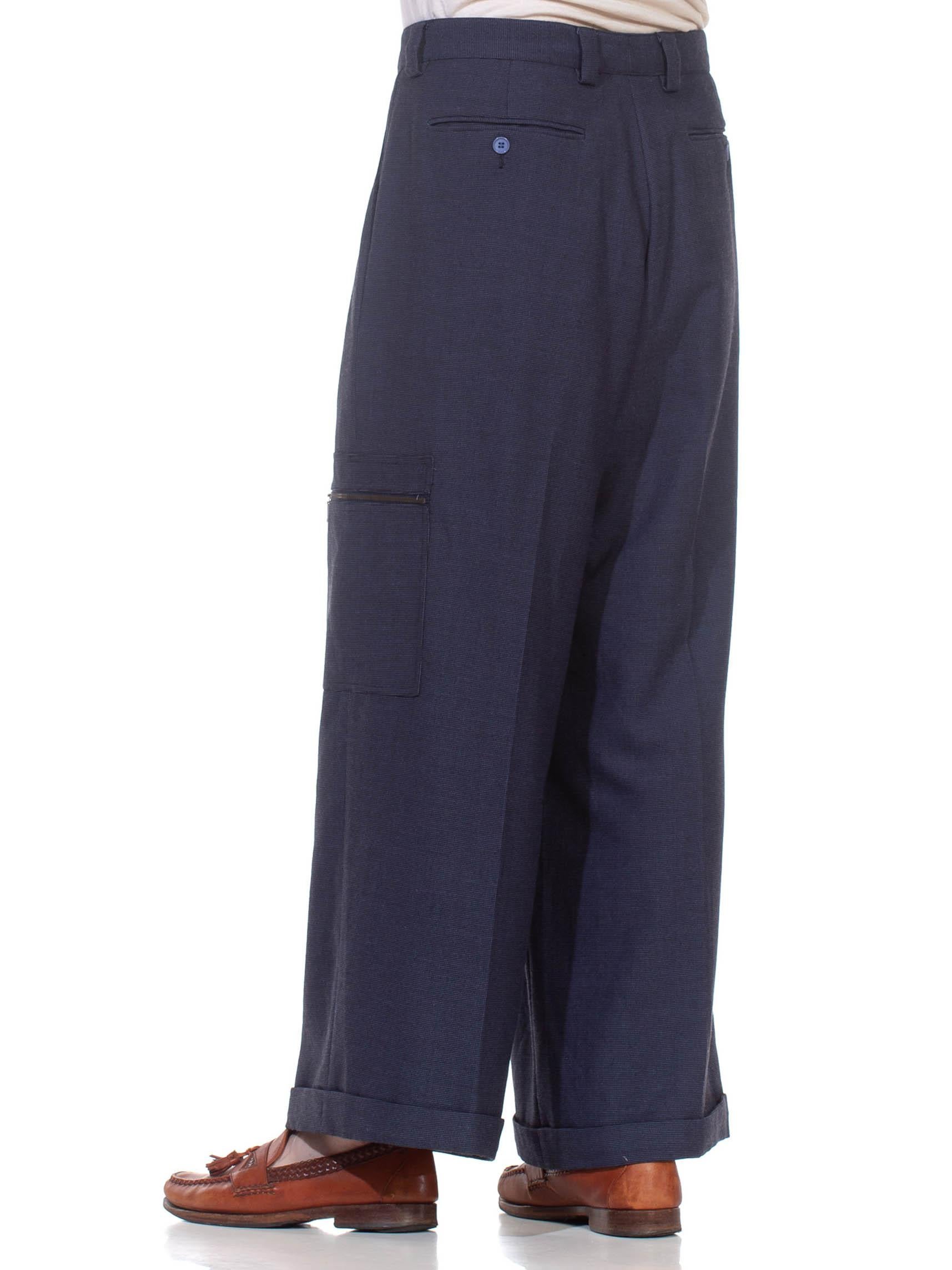 1990S Navy Blue Very Wide Leg Men's Pants In Excellent Condition For Sale In New York, NY