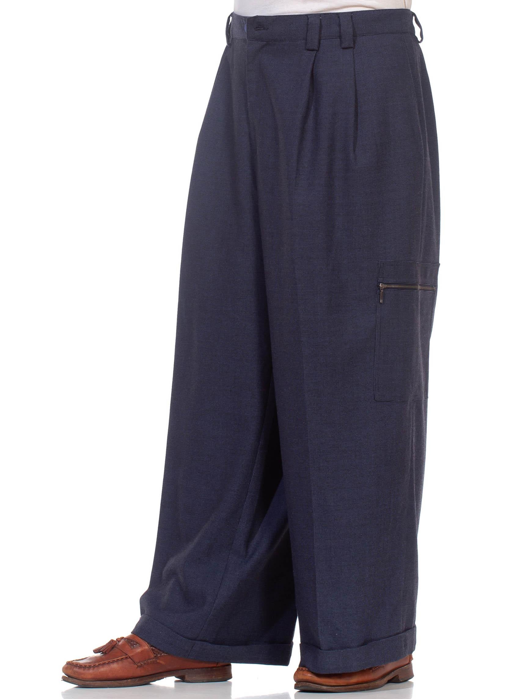 1990S Navy Blue Very Wide Leg Men's Pants For Sale 6