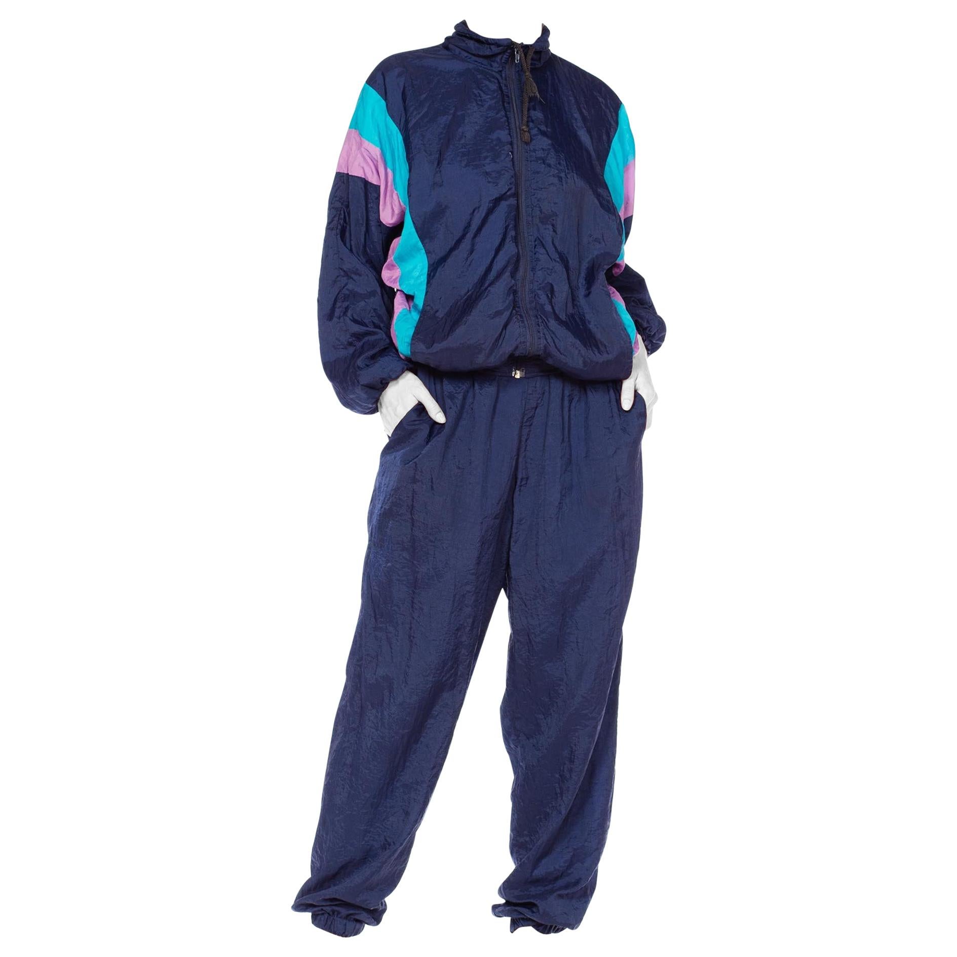 1990S Navy and Purple Nylon Unisex "Soprano's" Windbreaker Track Suit  Ensemble For Sale at 1stDibs