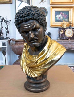 1990s Neoclassical Roman Bust in Resin with Golden Toga