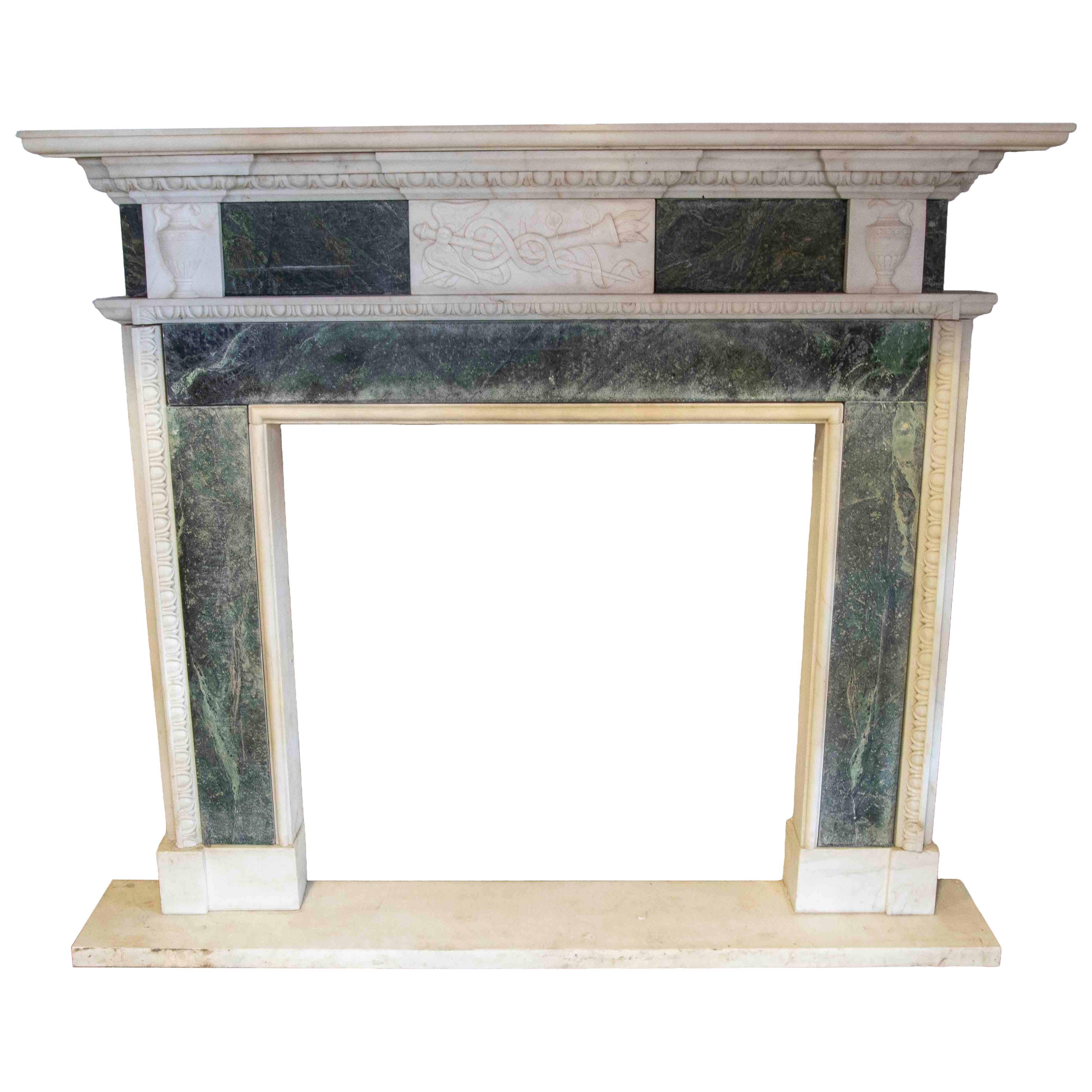 1990s Neoclassical Style Green and White Marble Fireplace