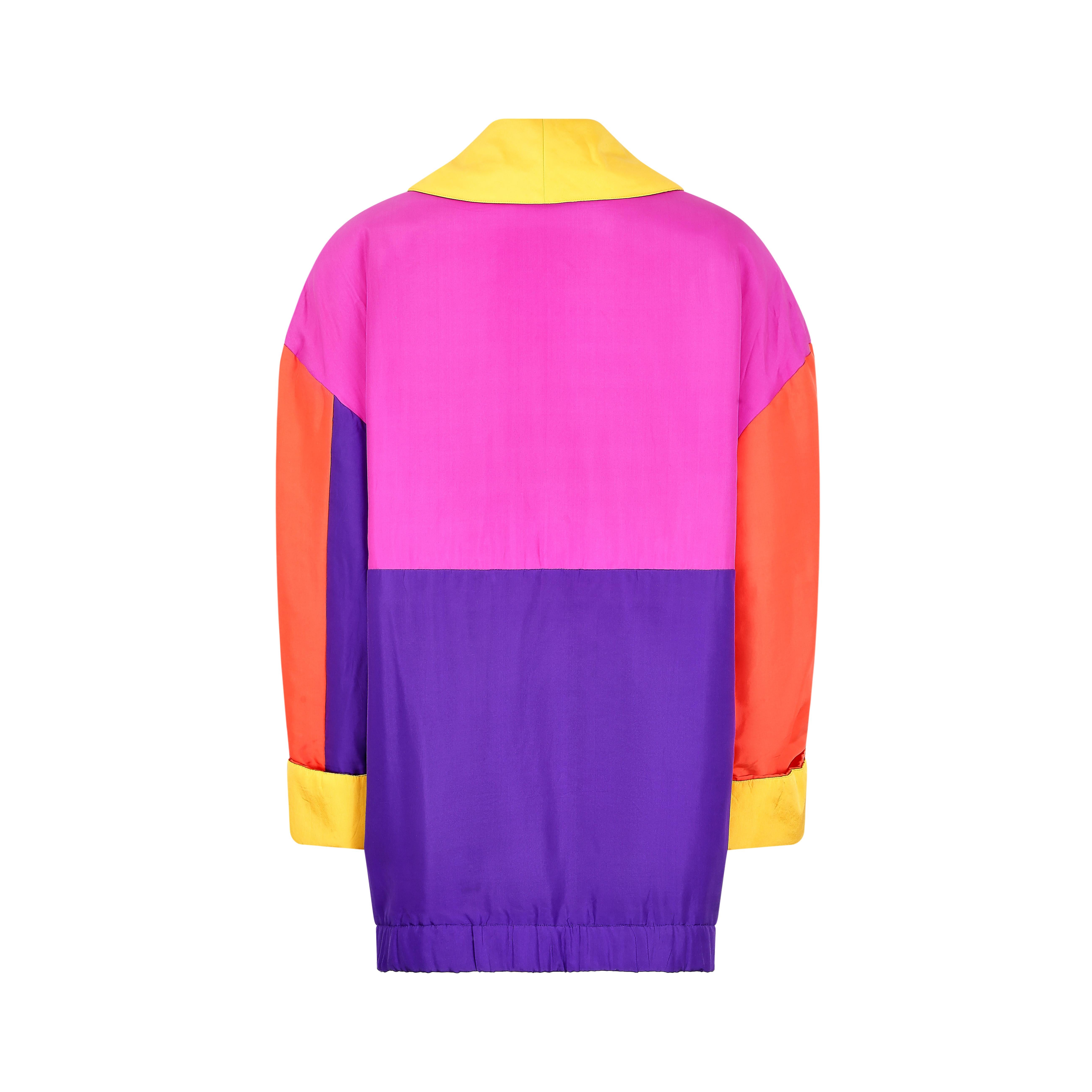 Purple 1990s Neon Multicoloured Silk Parka Jacket For Sale