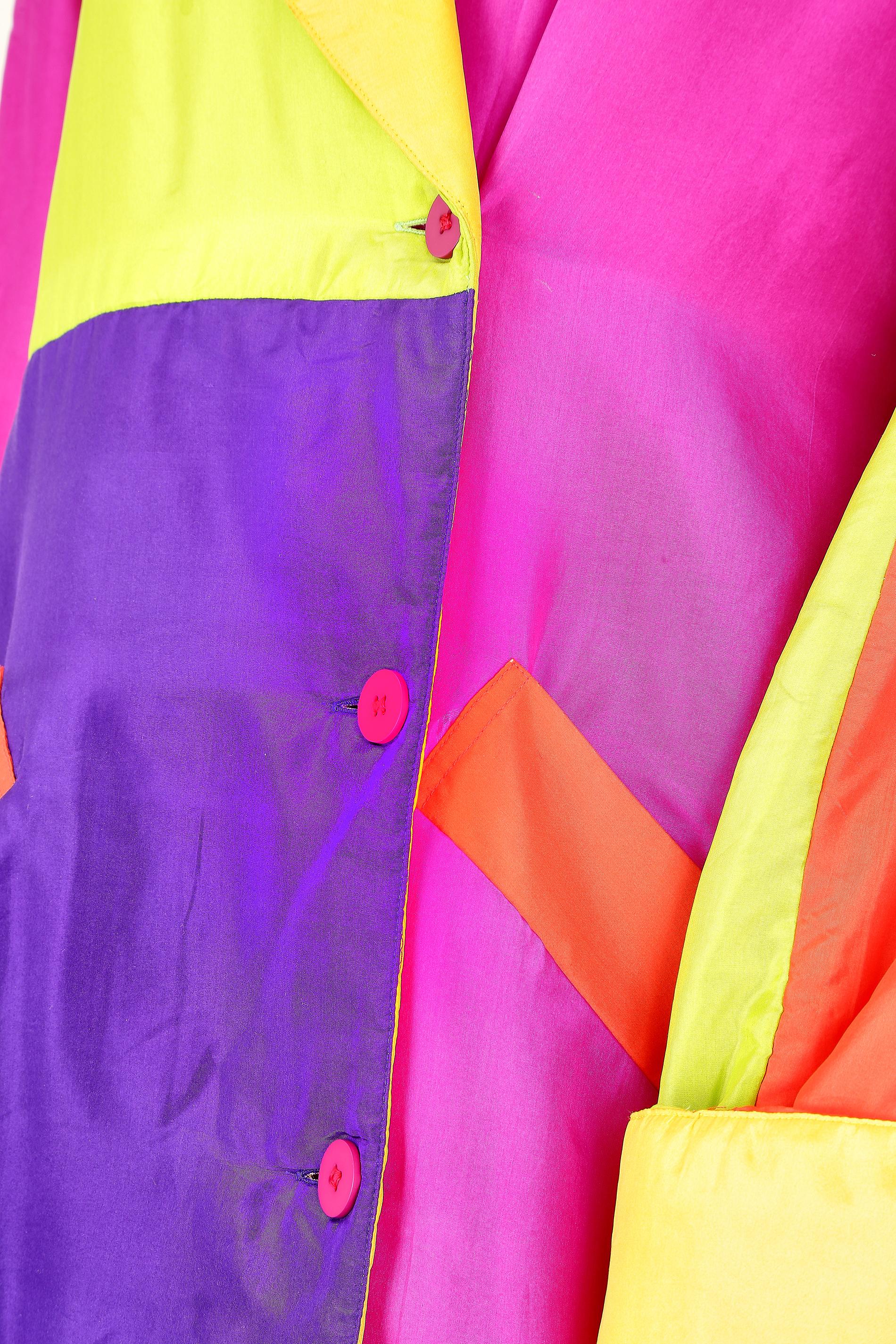 1990s Neon Multicoloured Silk Parka Jacket In Excellent Condition For Sale In London, GB
