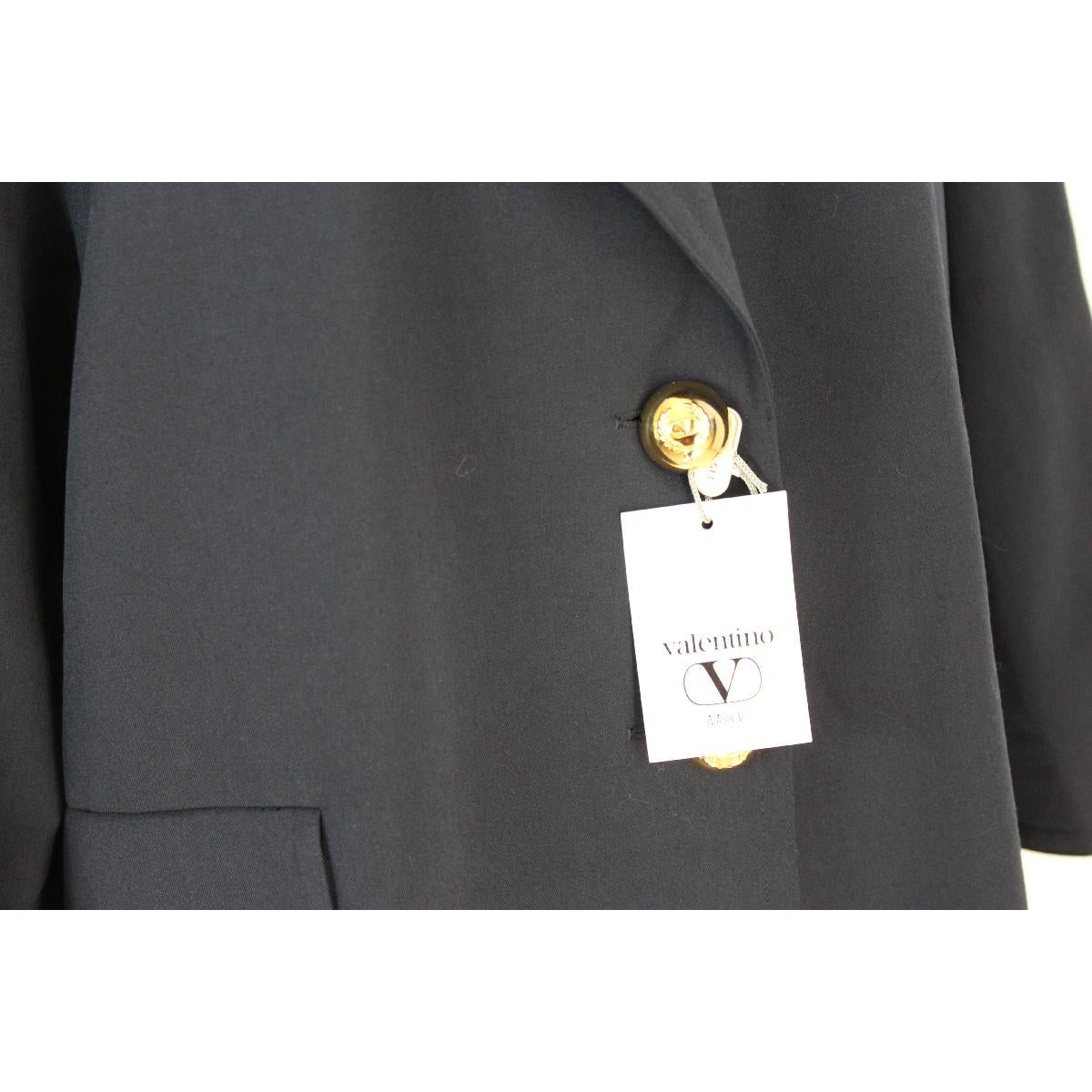 Black 1990s New Valentino Blue Wool Golden Buttons Cape Coat Jacket 