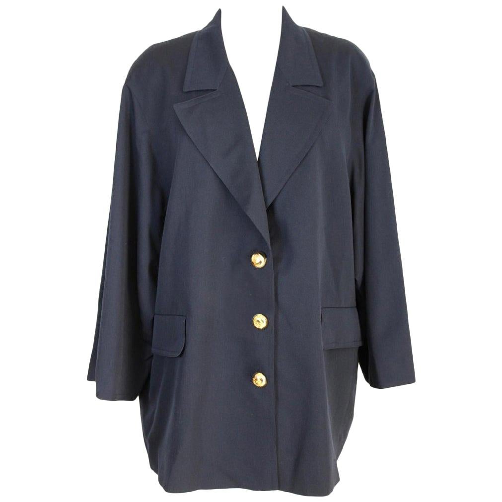 1990s New Valentino Blue Wool Golden Buttons Cape Coat Jacket 