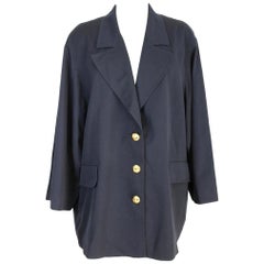 Vintage 1990s New Valentino Blue Wool Golden Buttons Cape Coat Jacket 