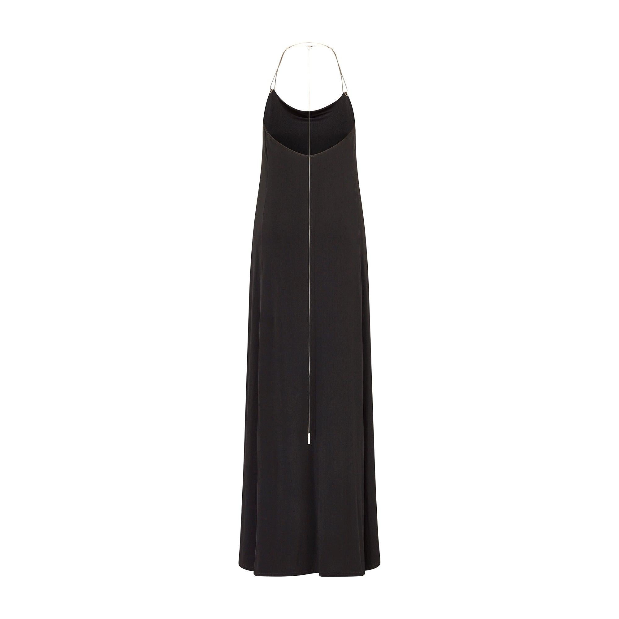 1990s Nicole Farhi Black Jersey Slip Dress with Chain Neckline In Excellent Condition For Sale In London, GB