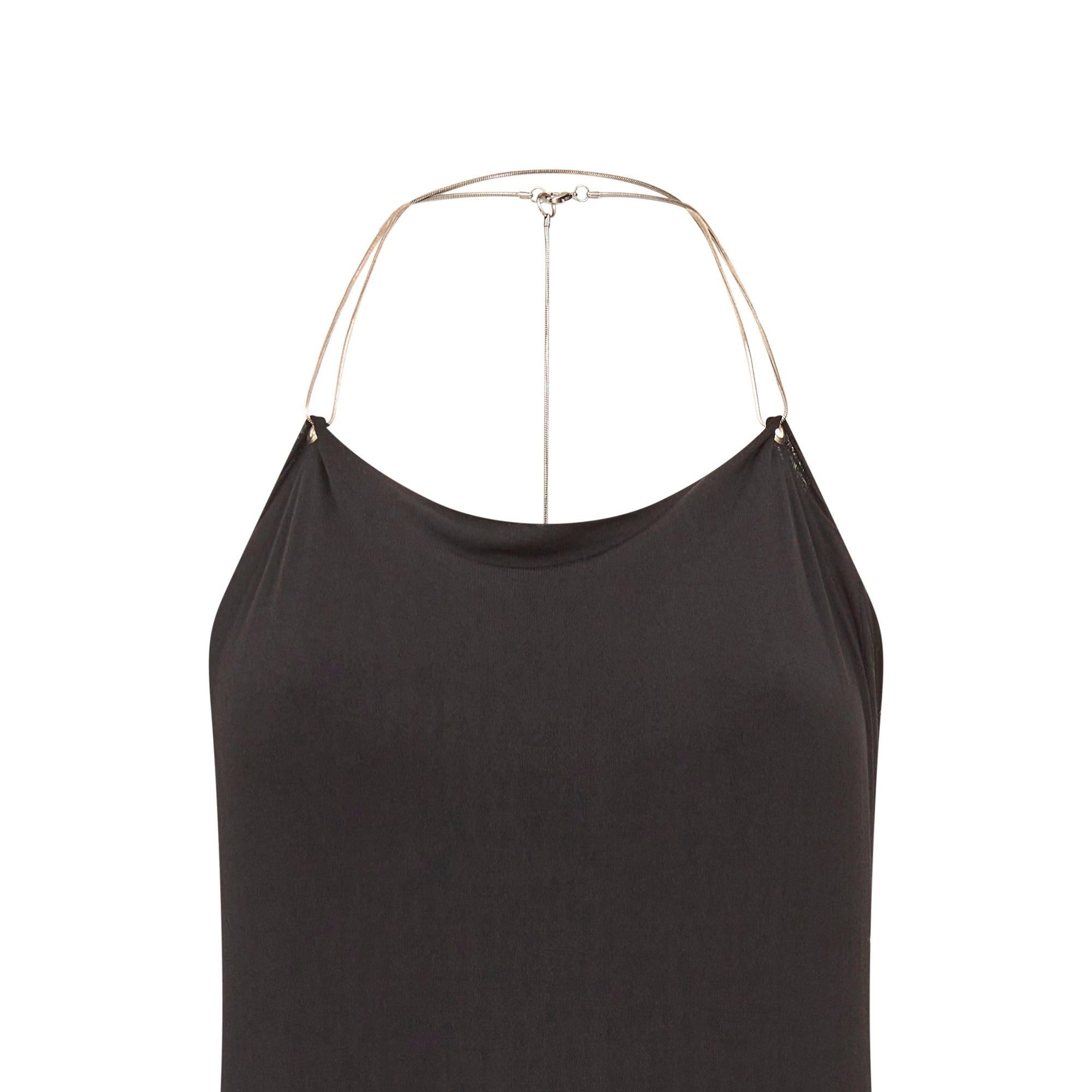 Women's 1990s Nicole Farhi Black Jersey Slip Dress with Chain Neckline For Sale