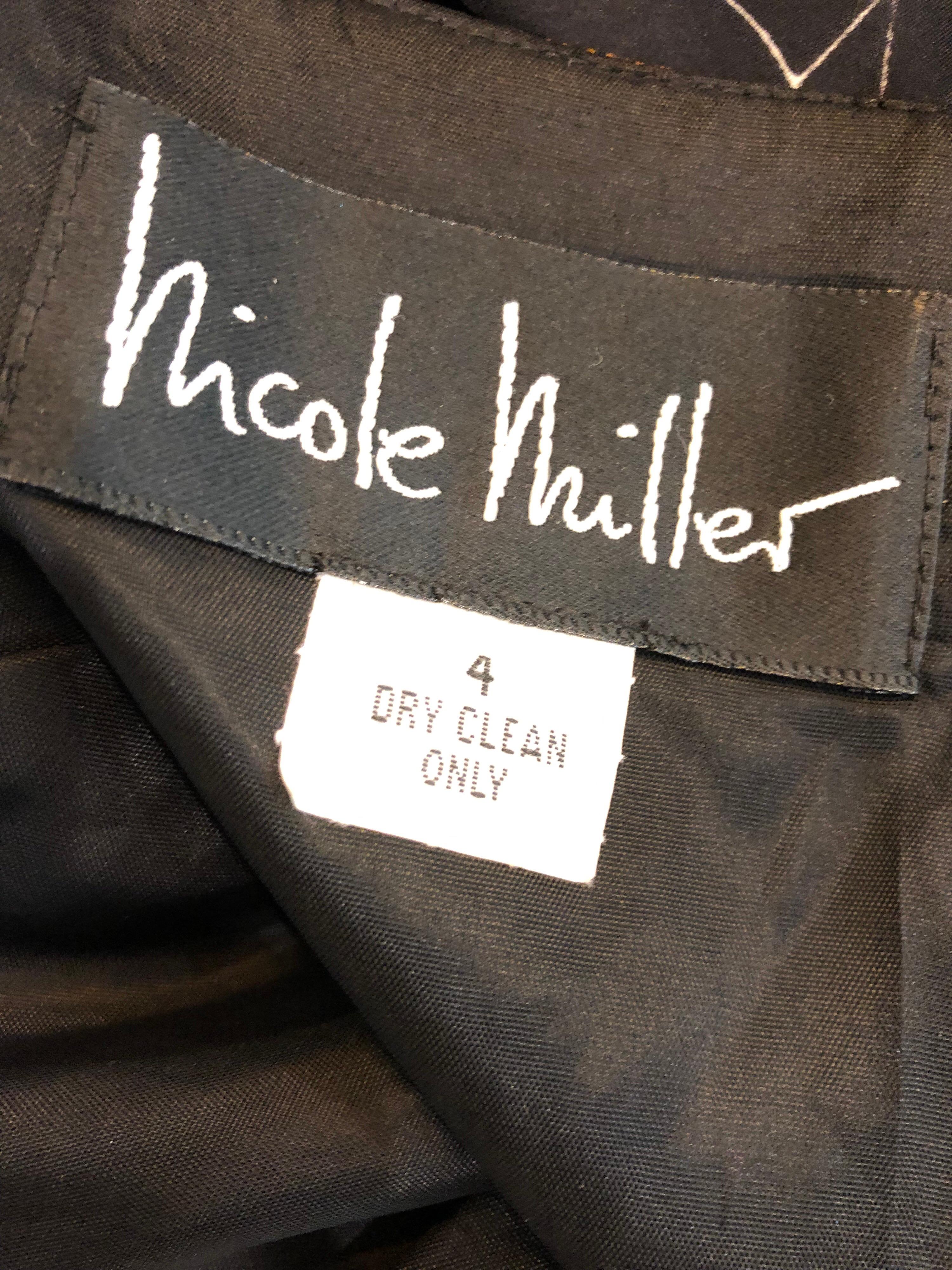 1990s Nicole Miller Leaf Print Brown Size 4 Bell Sleeve Vintage 90s Dress For Sale 2