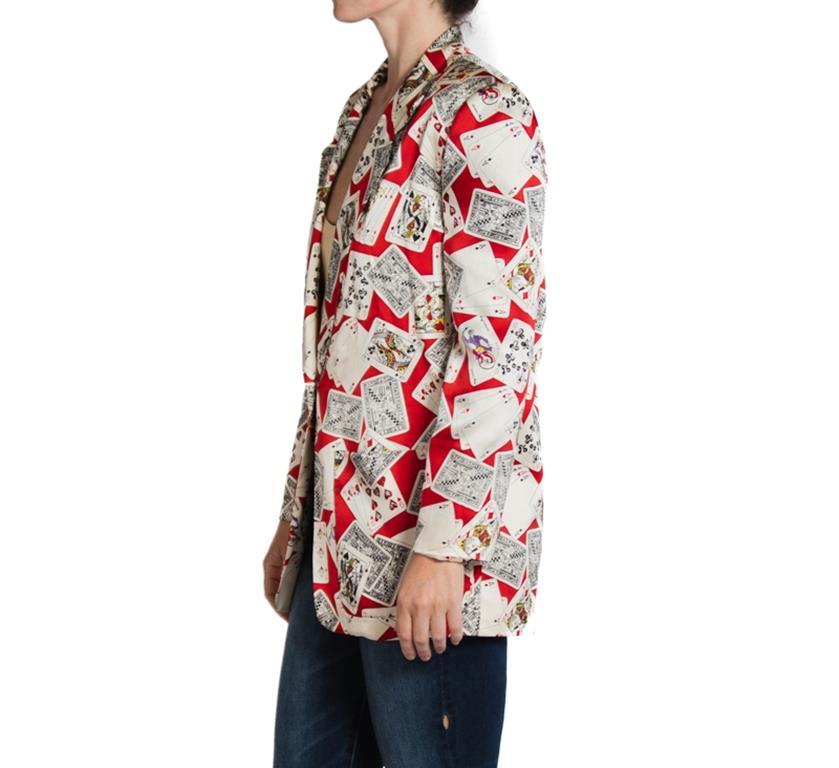 1990S Nicole Miller Red White & Blue Silk Card Print Blazer In Excellent Condition For Sale In New York, NY