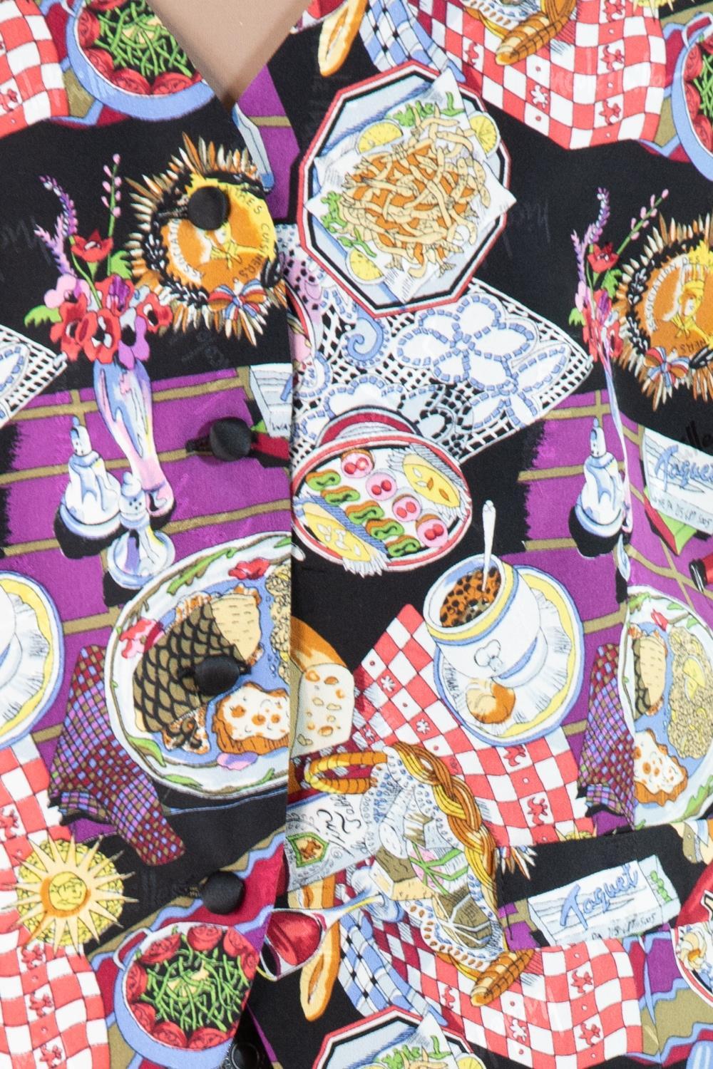 Gilet imprimé restaurant italien Nicole Miller, années 1990 en vente 3