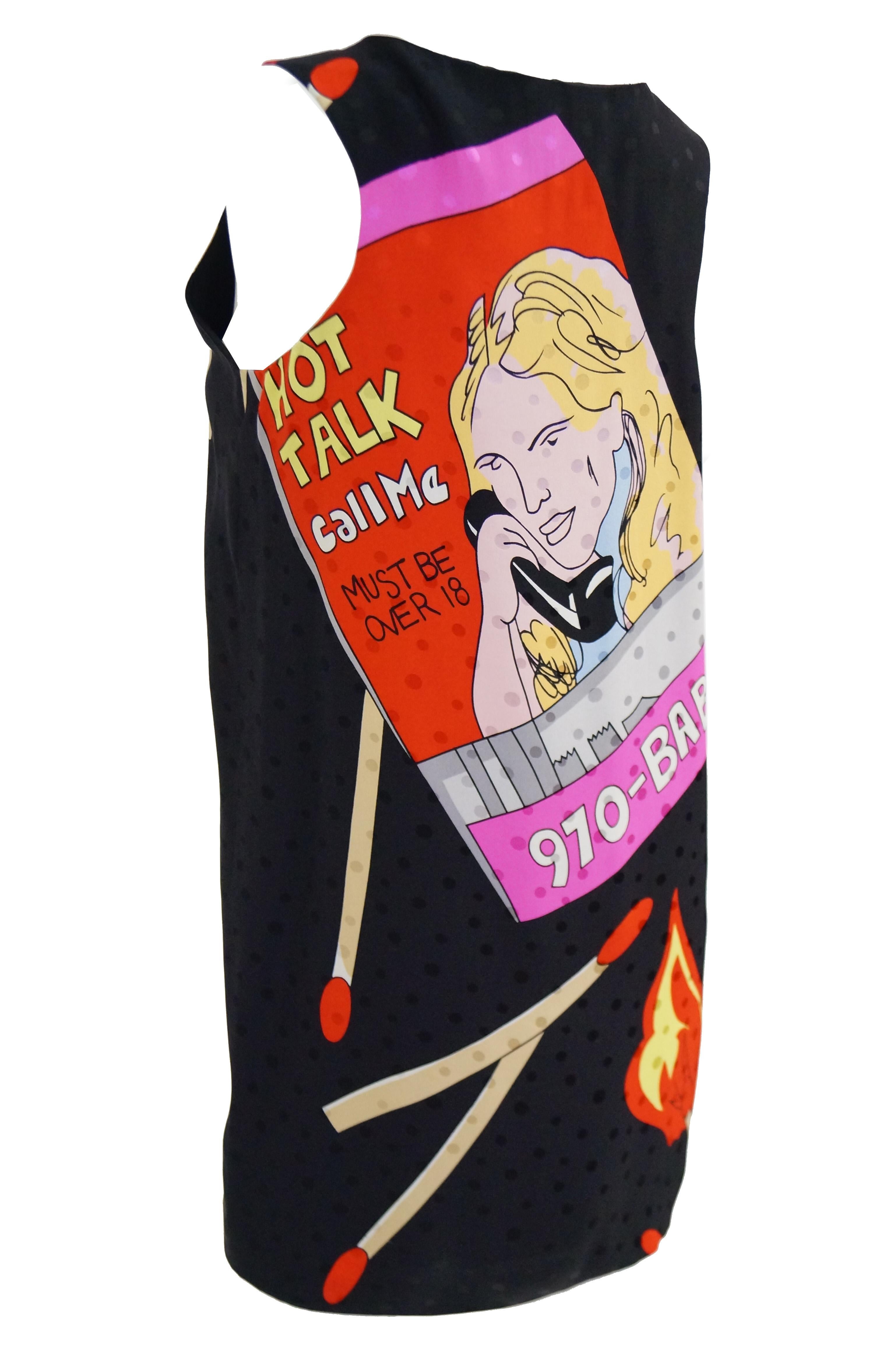 1990s Nicole Miller Silk Pop Art Advertisement Shift Dress In Good Condition In Houston, TX