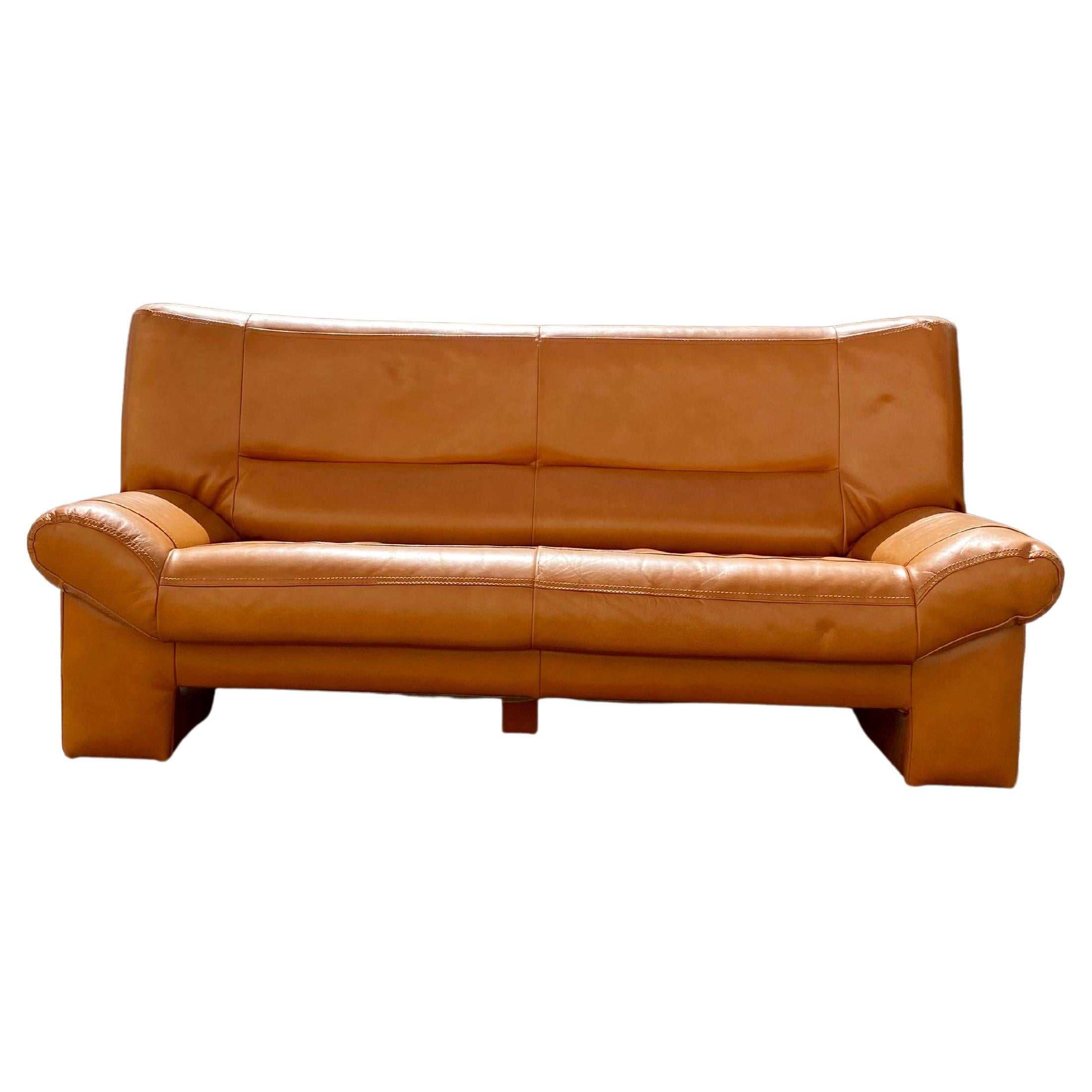 1990s Nicoletti Salotti Post-Modern & Sleek Fine Tan Leather Sofa