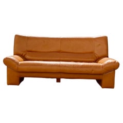 Vintage 1990s Nicoletti Salotti Post-Modern & Sleek Fine Tan Leather Sofa