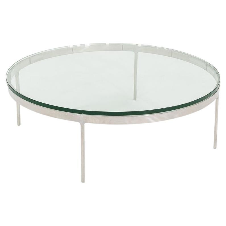 1990s Nicos Zographos Polished Stainless Steel and Glass Coffee Table TA.35.42G