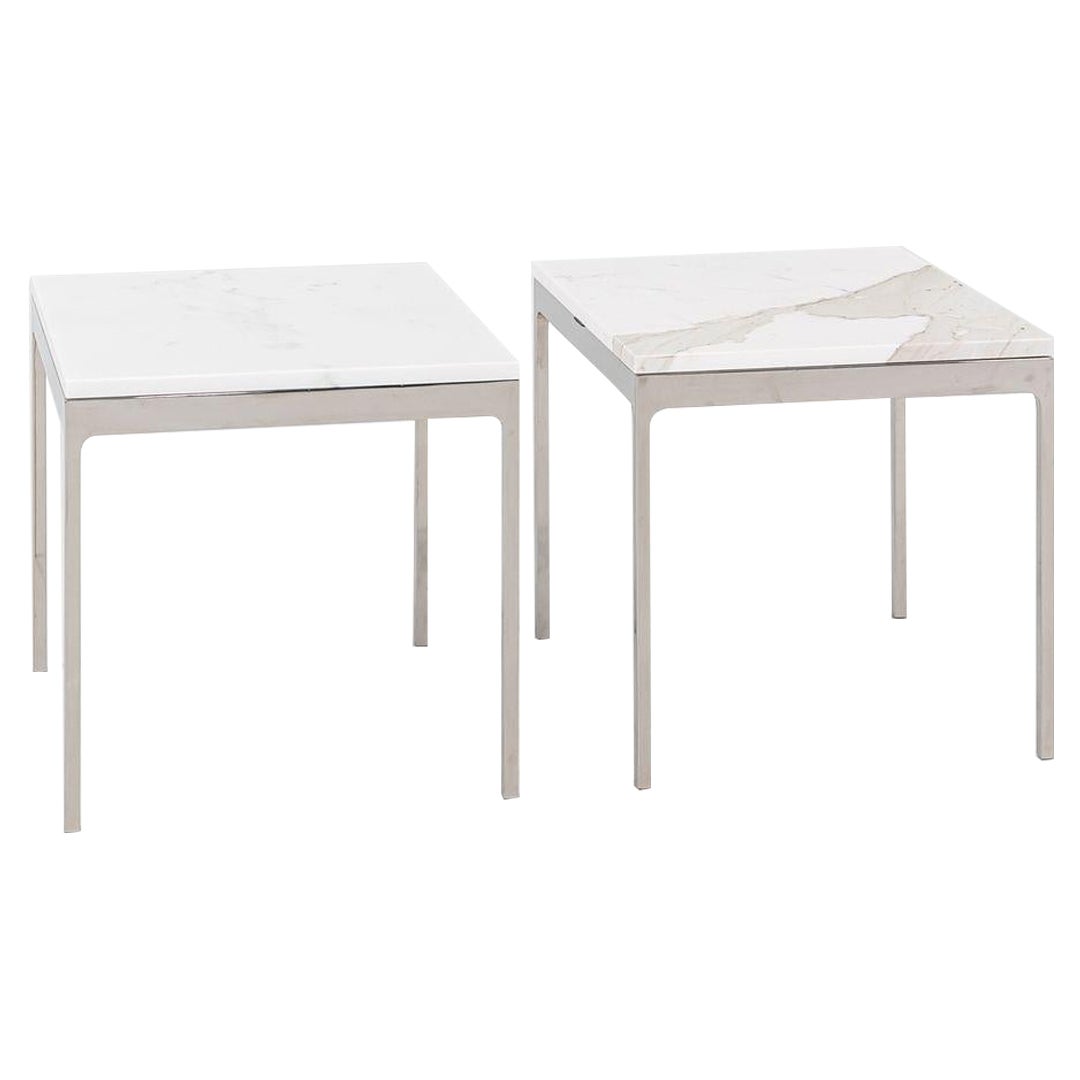 1990s Nicos Zographos TA.18G Series Square Side Tables in Steel w/ Marble Top