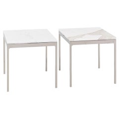 1990s Nicos Zographos TA.18G Series Square Side Tables in Steel w/ Marble Top