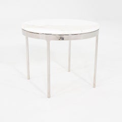 1990s Nicos Zographos TA.35 White Marble and Stainless Steel Side Table 22"