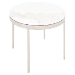 1990s Nicos Zographos TA.35 White Marble and Stainless Steel Side Table 22"