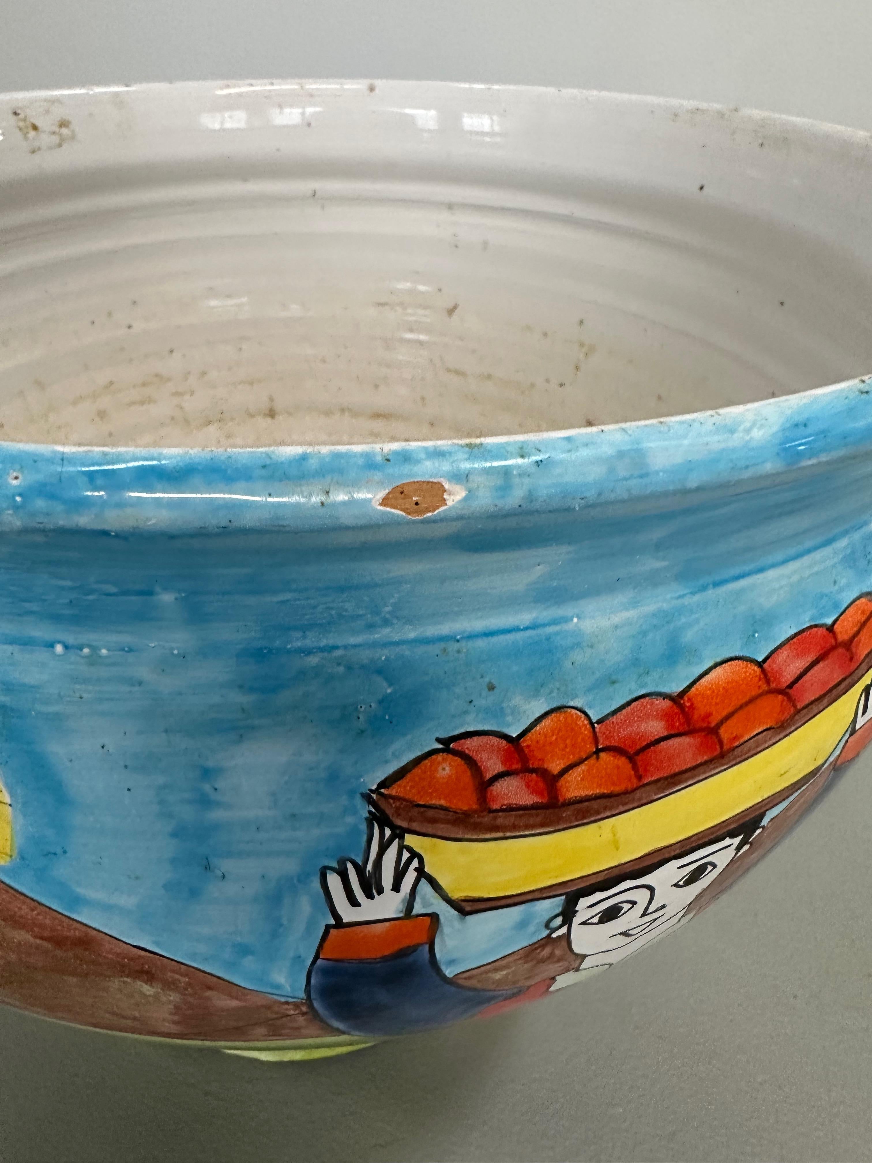 Fioriera grande in ceramica di Nino Parrucca degli anni '90 con colori e scene vivaci in vendita 2