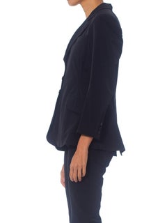 1990'S NORMA KAMALI Black Poly/Lycra Classic Peak Lapel  Pant Suit From Kamali'
