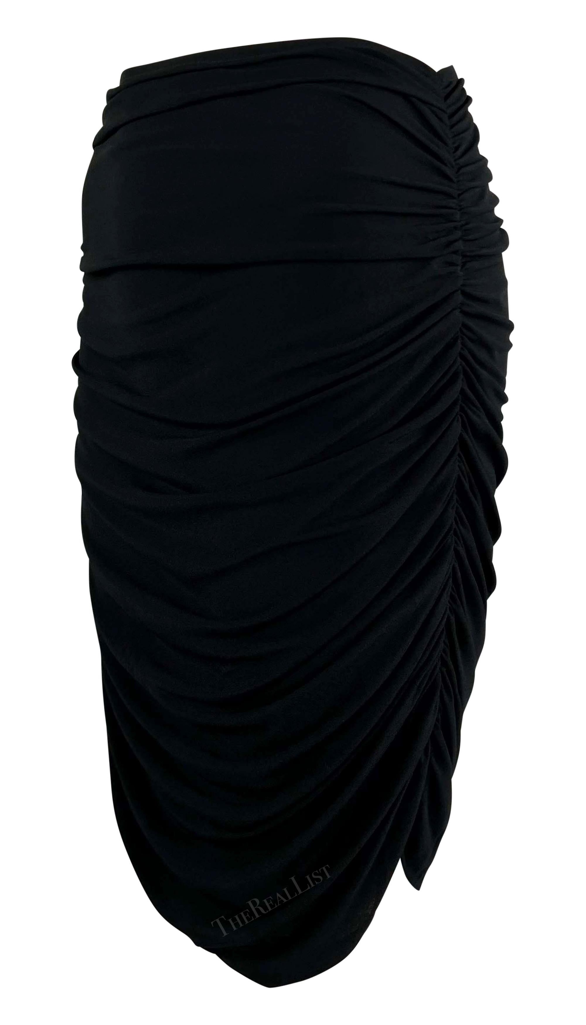 1990s Norma Kamali Black Ruched Stretch Bodycon Skirt In Excellent Condition For Sale In West Hollywood, CA