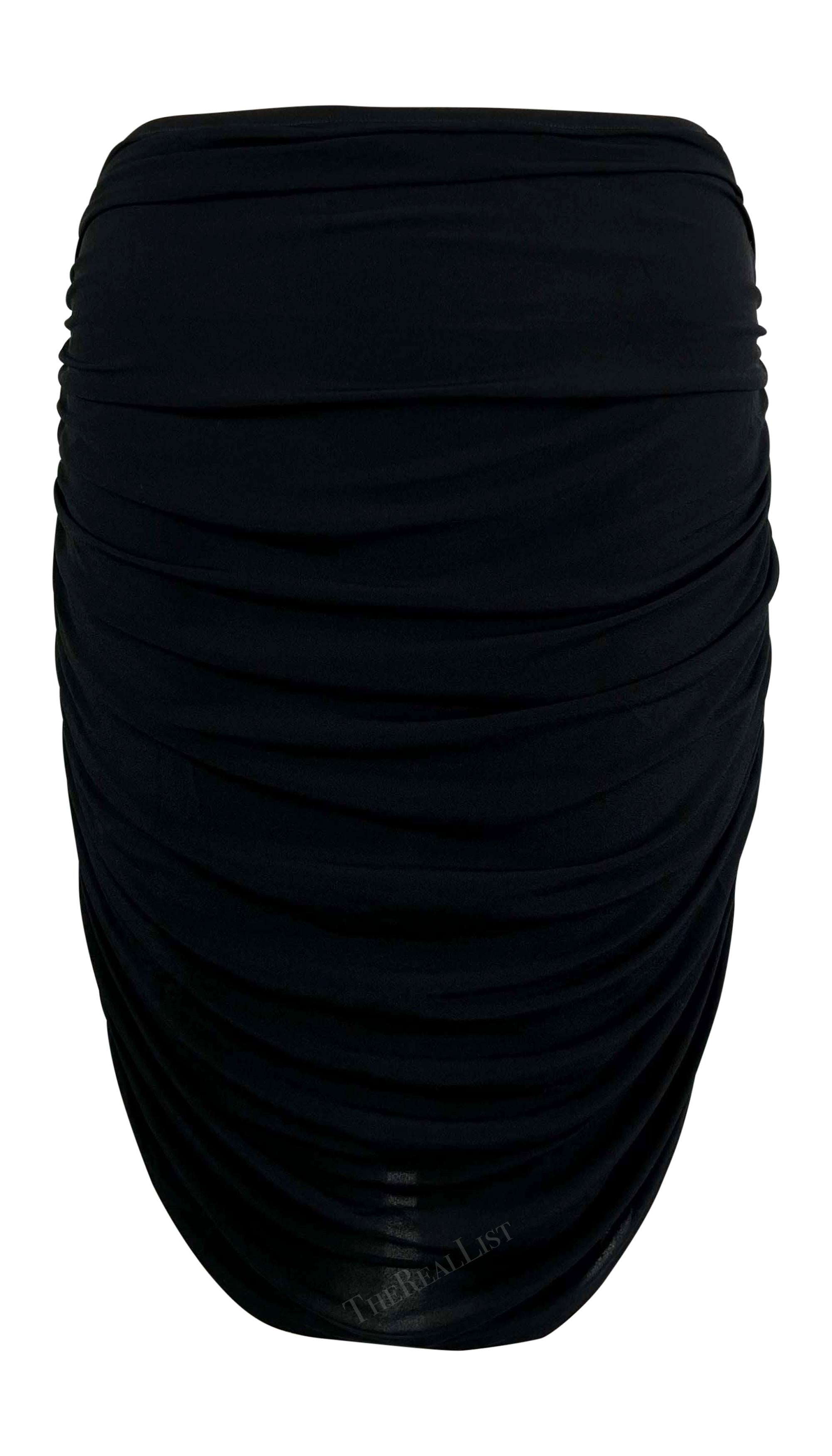 Women's 1990s Norma Kamali Black Ruched Stretch Bodycon Skirt For Sale