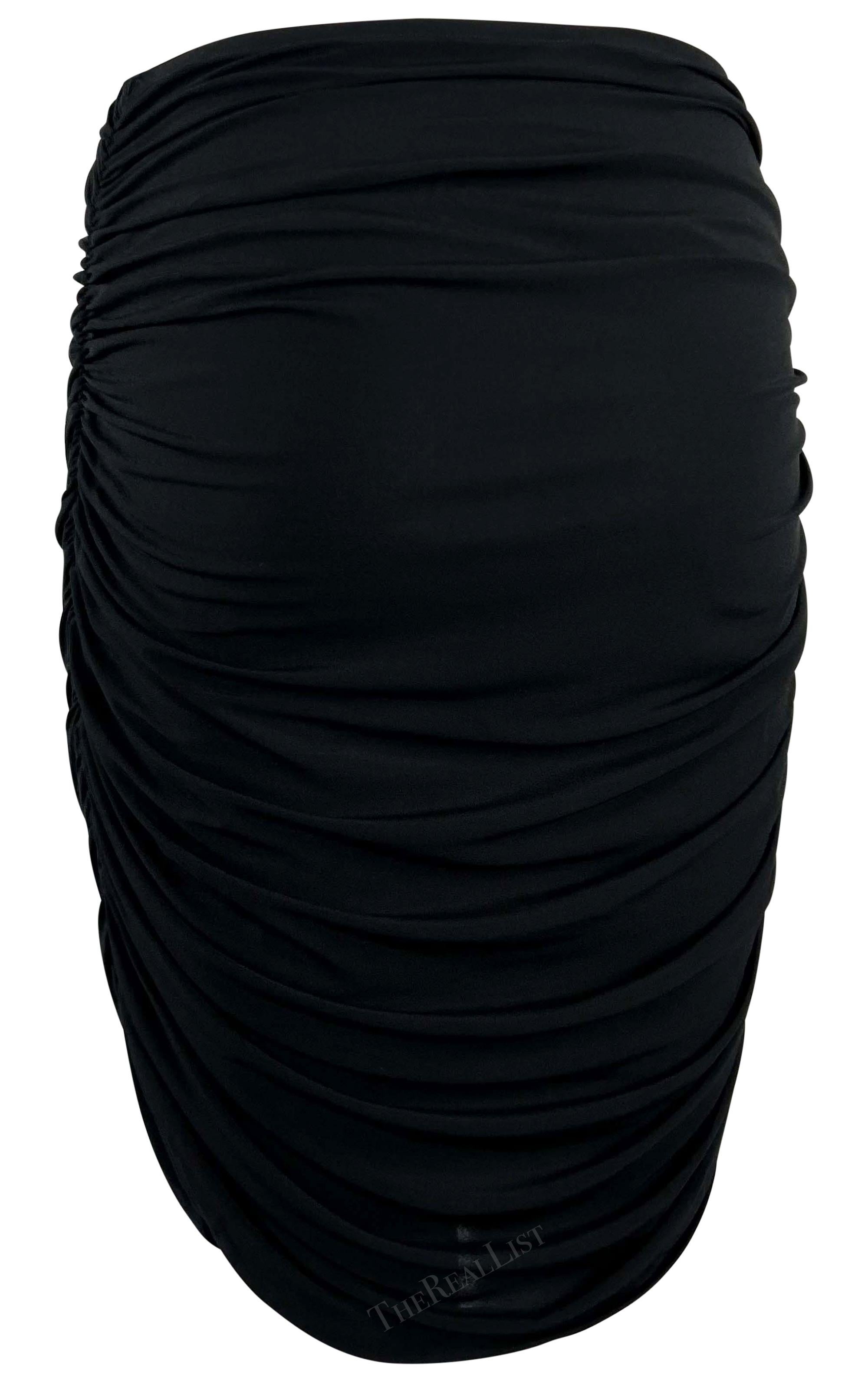 1990s Norma Kamali Black Ruched Stretch Bodycon Skirt For Sale 2