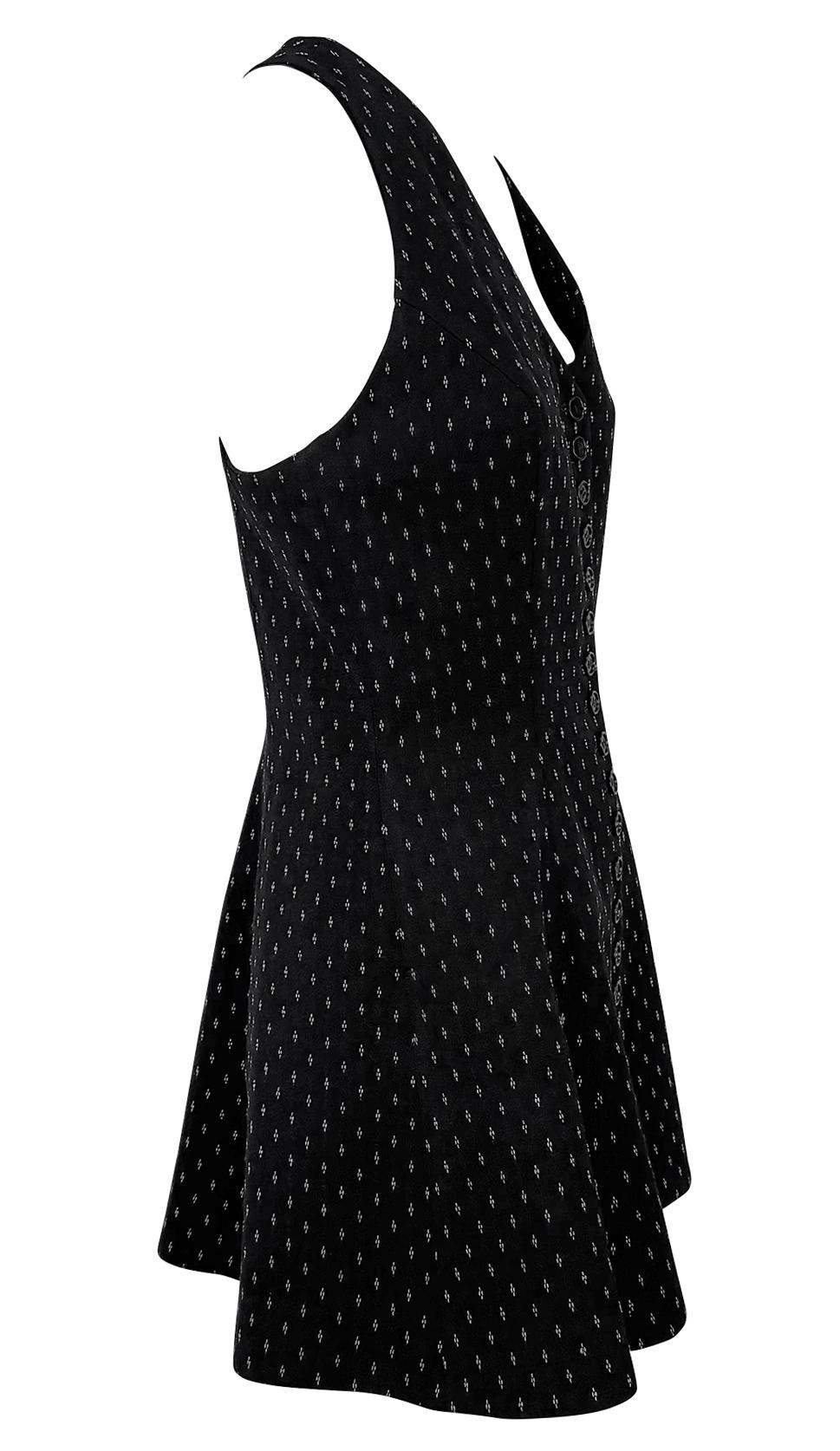1990s Norma Kamali Negro Blanco Detalle de Puntadas Mini Vestido de Tirantes sin Mangas 1