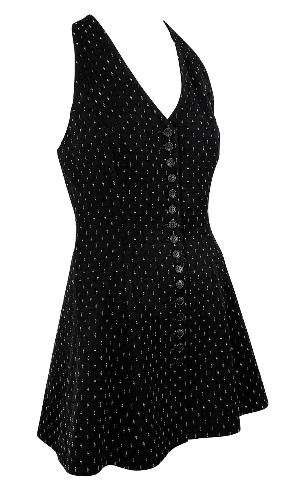 1990s Norma Kamali Negro Blanco Detalle de Puntadas Mini Vestido de Tirantes sin Mangas 2