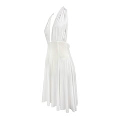 1990s Norma Kamali Plunging White Marilyn Monroe Style Flared Halter Dress M