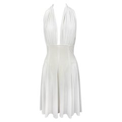 1990s Norma Kamali Plunging White Marilyn Monroe Style Flared Halter Dress M