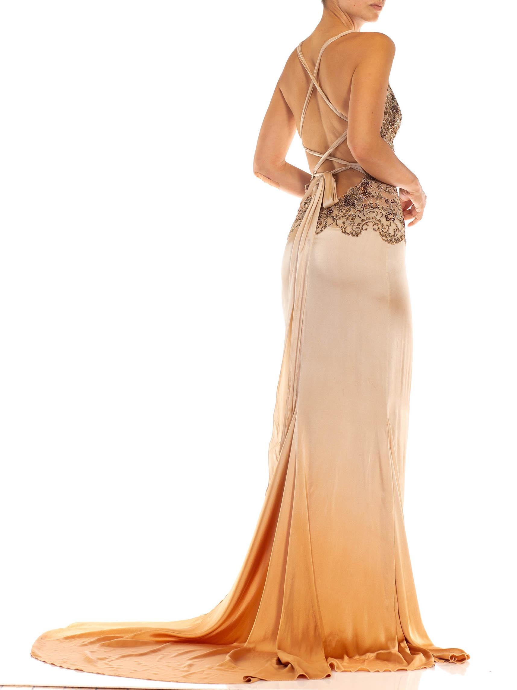 1990S Nude Silk Charmeuse Swarovski Encrusted Lace Bodice Gown With Train 6