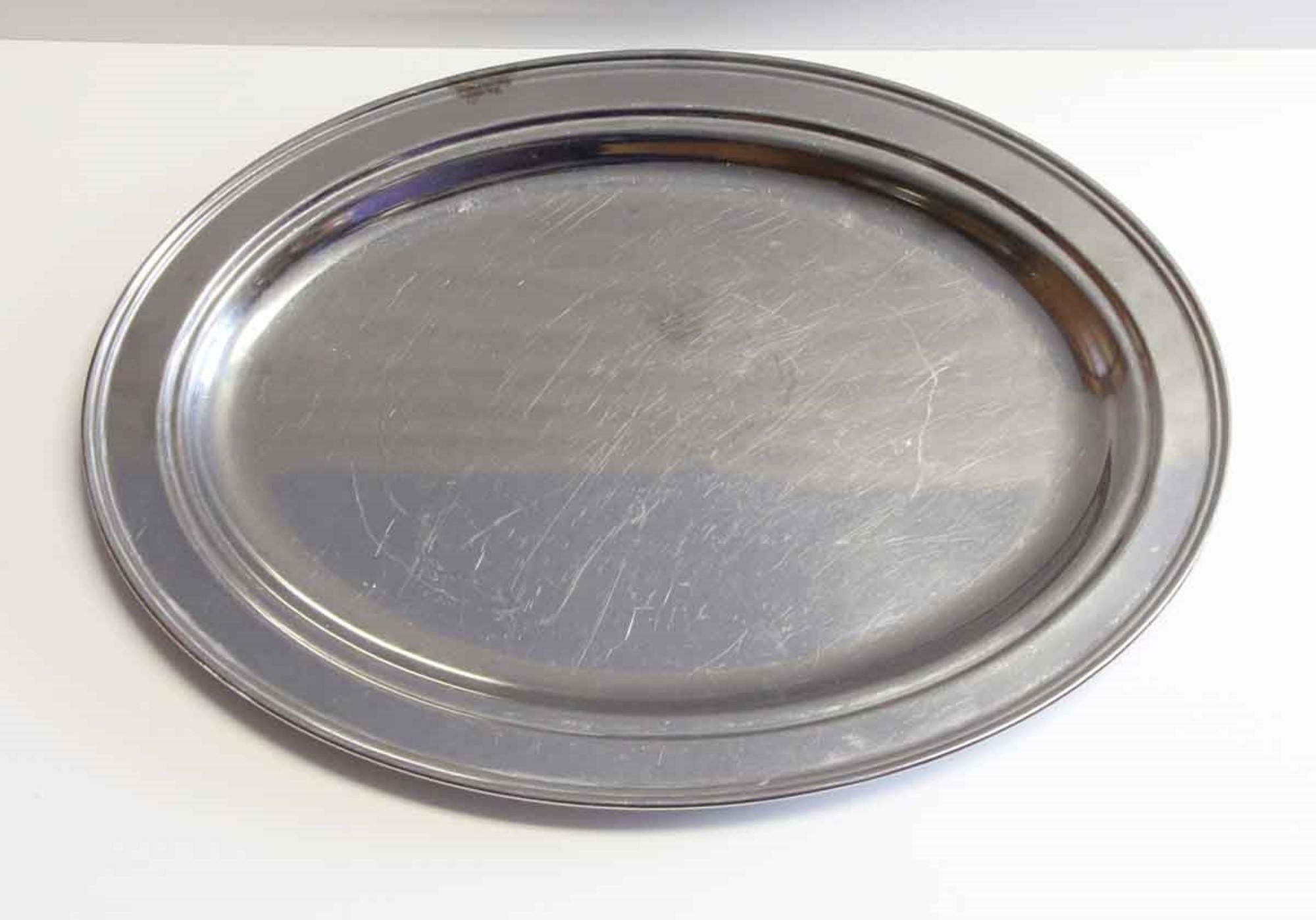 1990s NYC Waldorf Astoria Hotel Oval Stainless Steel Tray 1