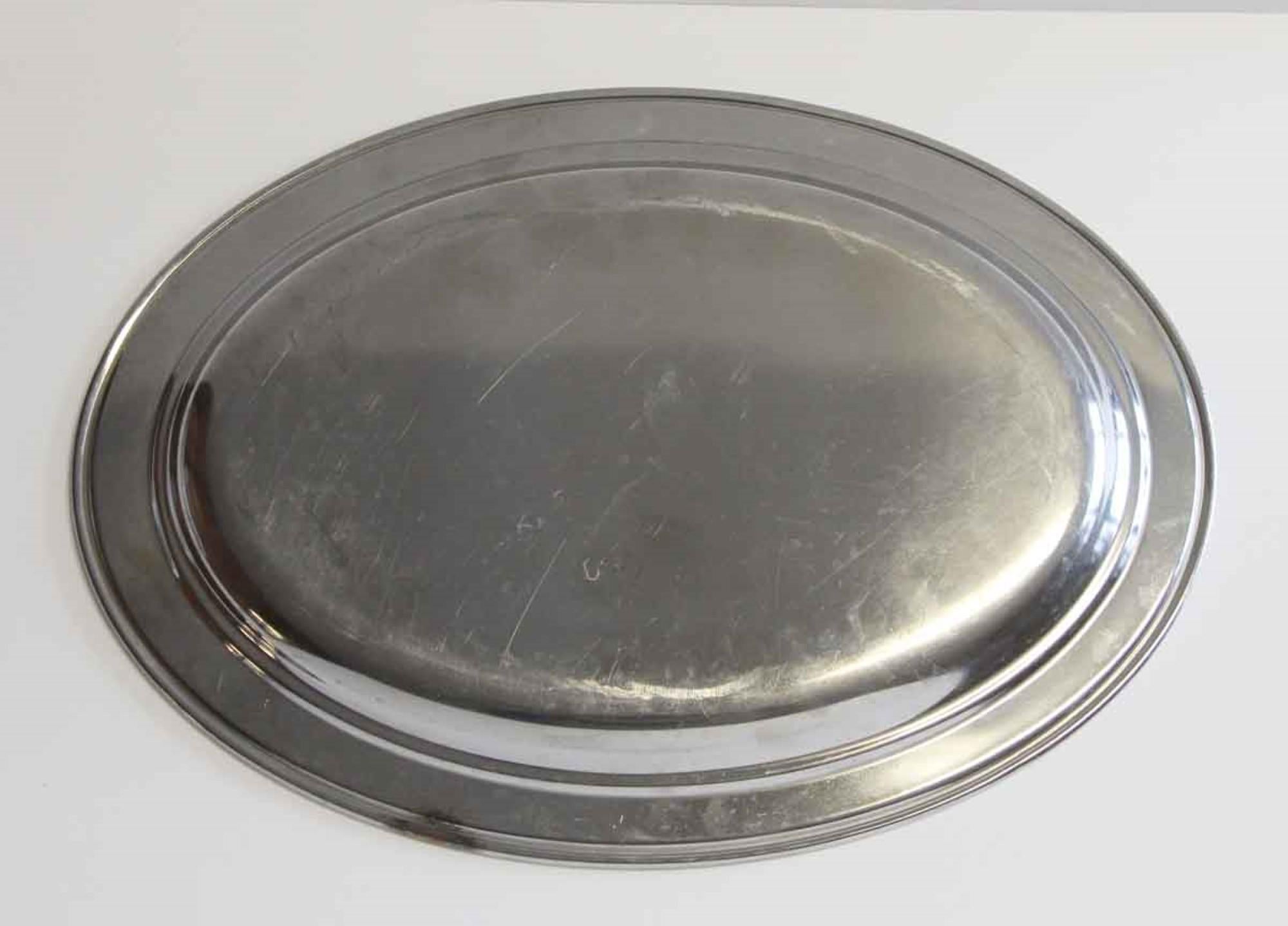 1990s NYC Waldorf Astoria Hotel Oval Stainless Steel Tray 2