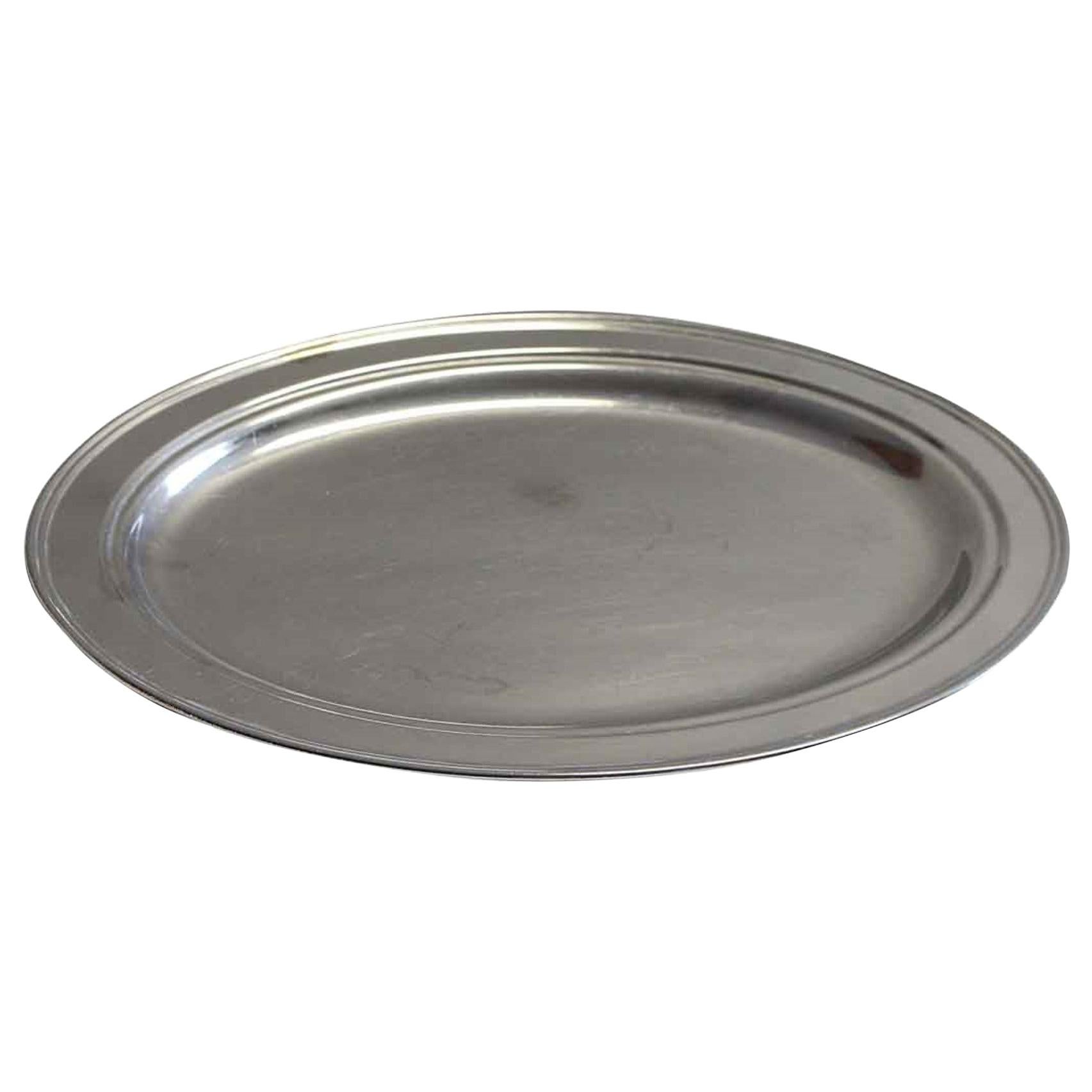 1990s NYC Waldorf Astoria Hotel Oval Stainless Steel Tray