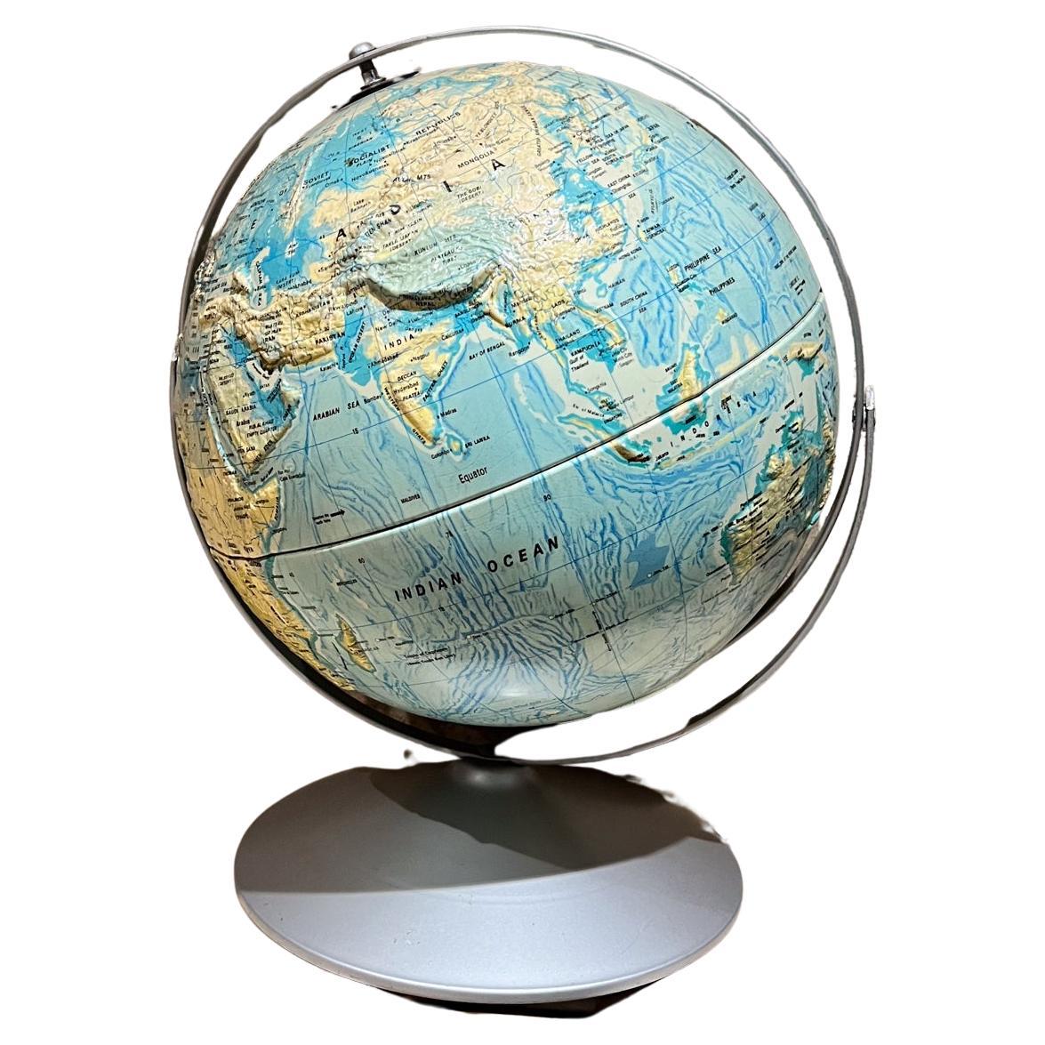 1990s Nystrom Sculptural Raised Relief World Globe