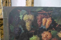 Olio su tela anni '90 Natura morta antica di uva con varietà