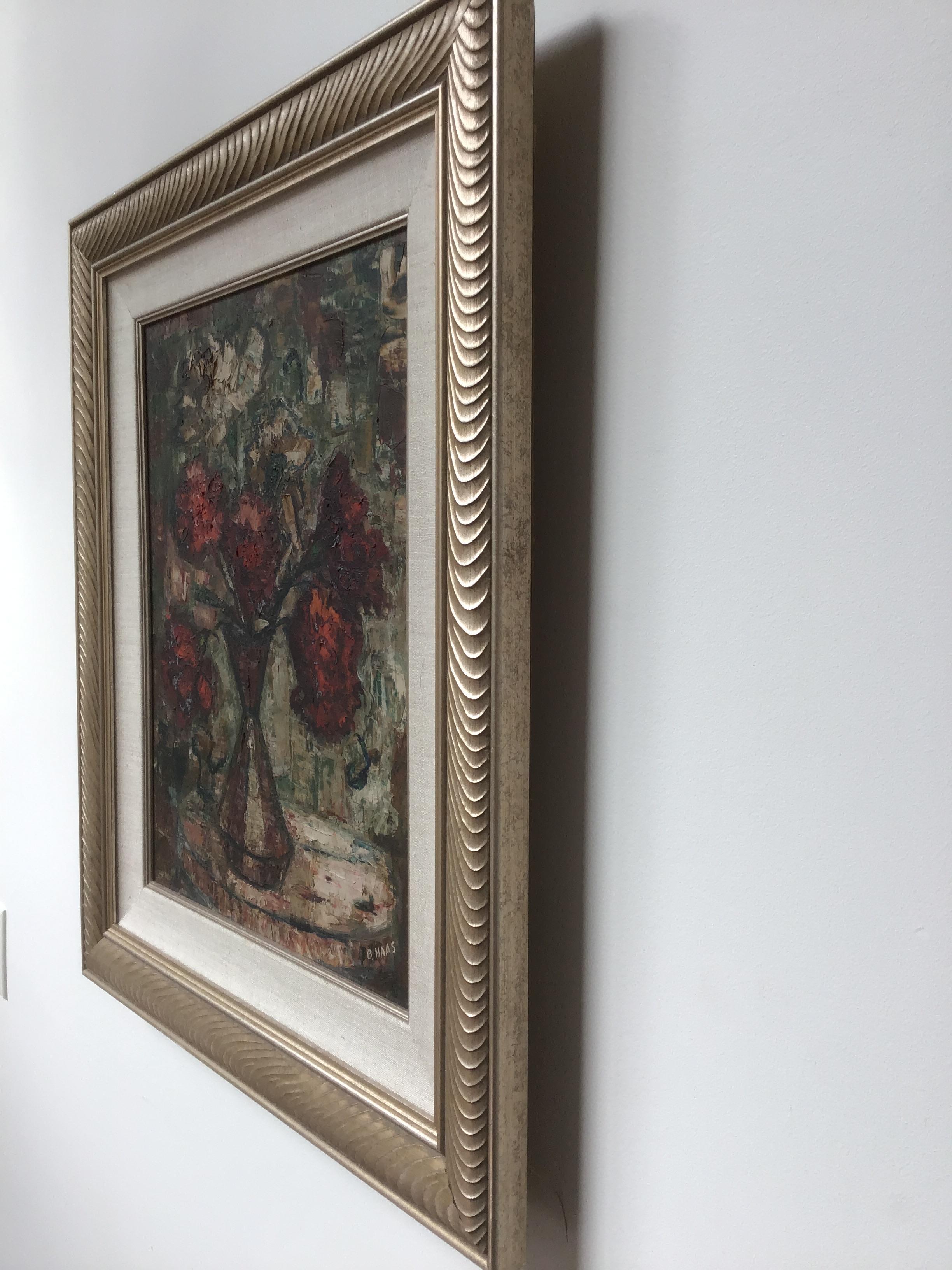 1990s Oil on Canvas of Floral Arrangement by B. Haas In Good Condition For Sale In Tarrytown, NY