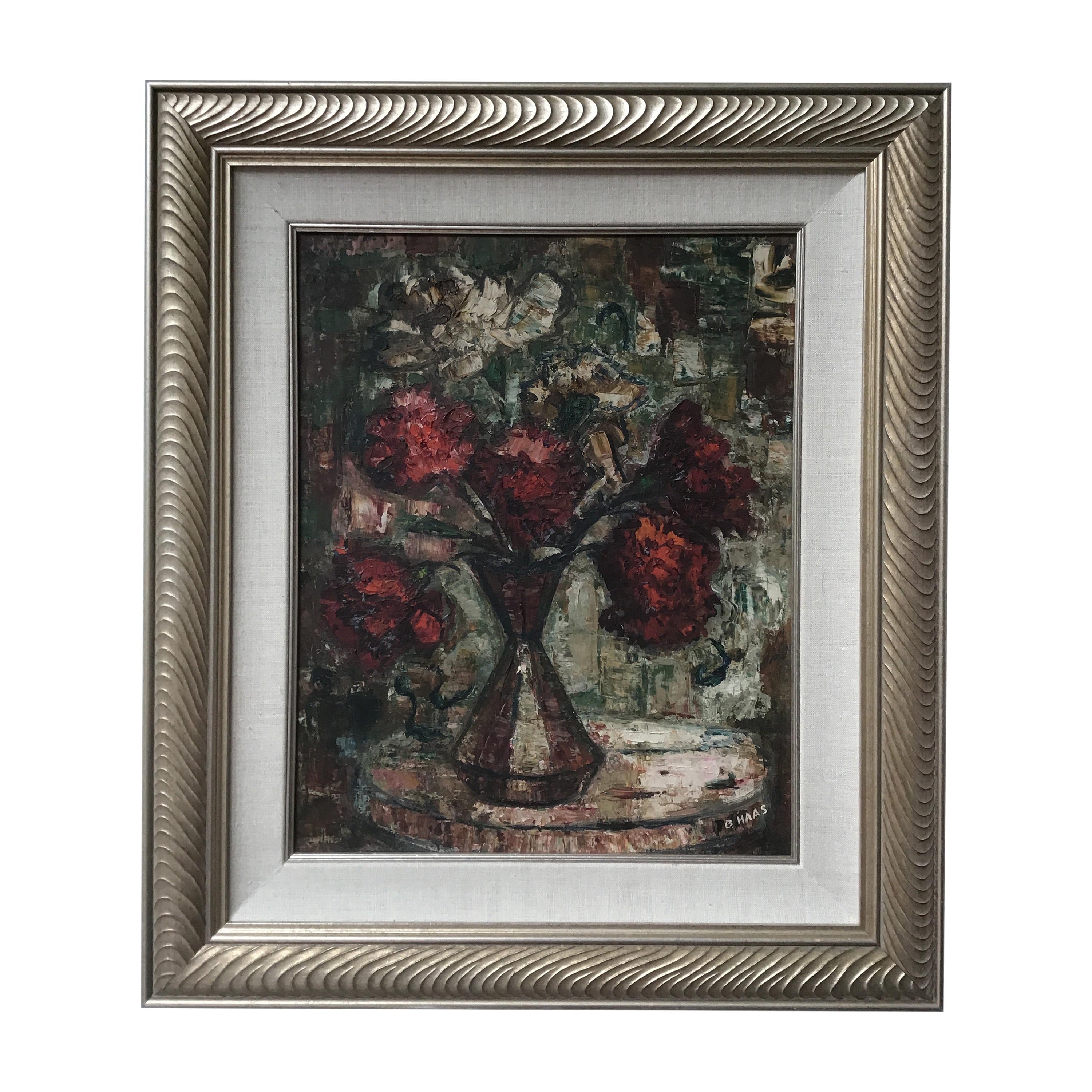 1990s Oil on Canvas of Floral Arrangement by B. Haas For Sale