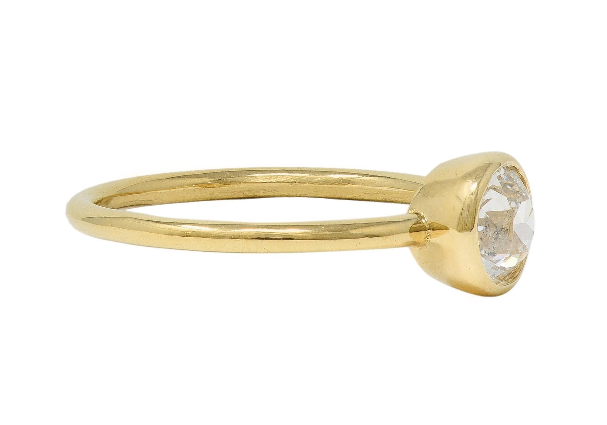 Modern 1990s Old European Cut Diamond 14 Karat Gold Bezel Set Solitaire Engagement Ring For Sale