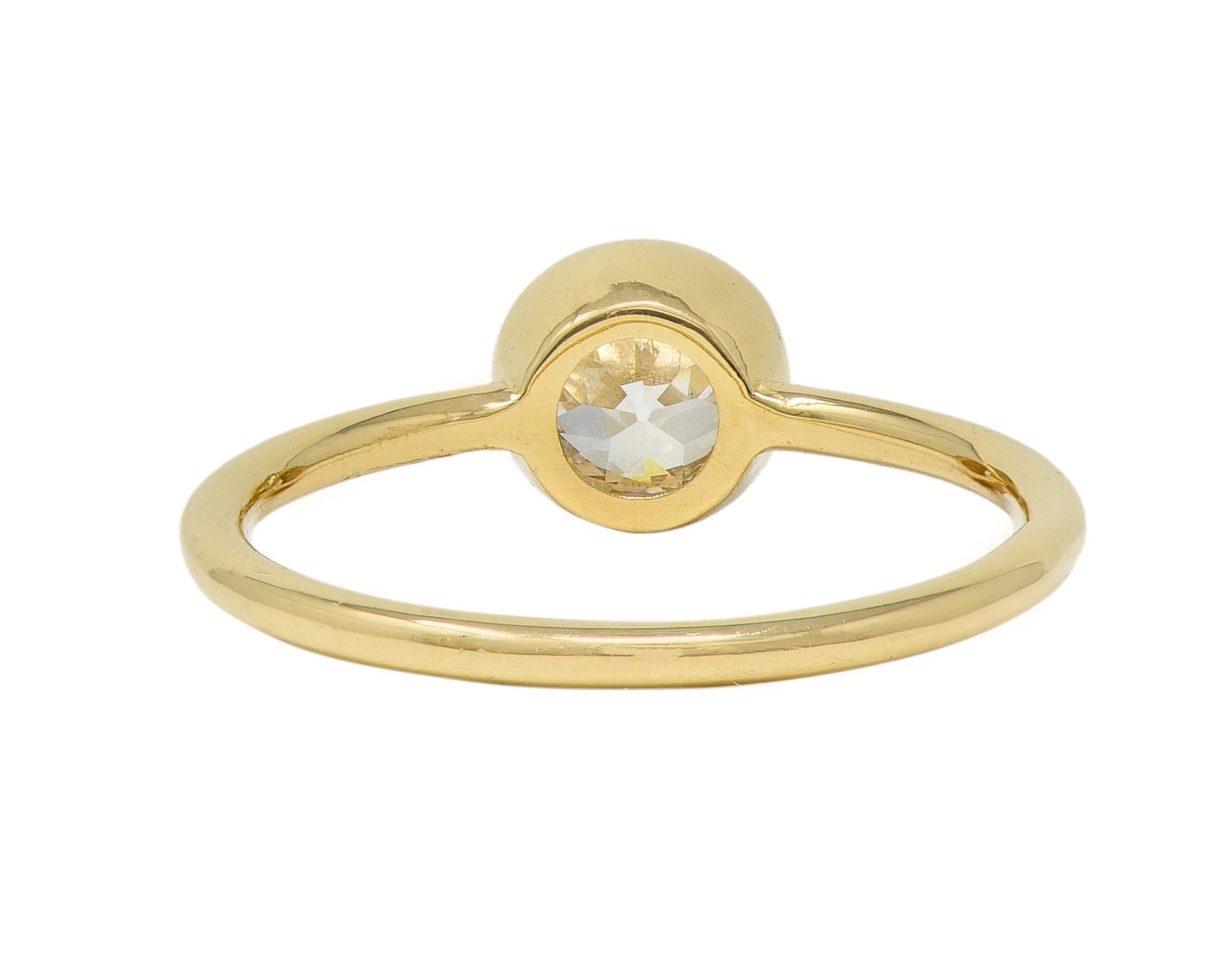 1990s Old European Cut Diamond 14 Karat Gold Bezel Set Solitaire Engagement Ring In Excellent Condition For Sale In Philadelphia, PA