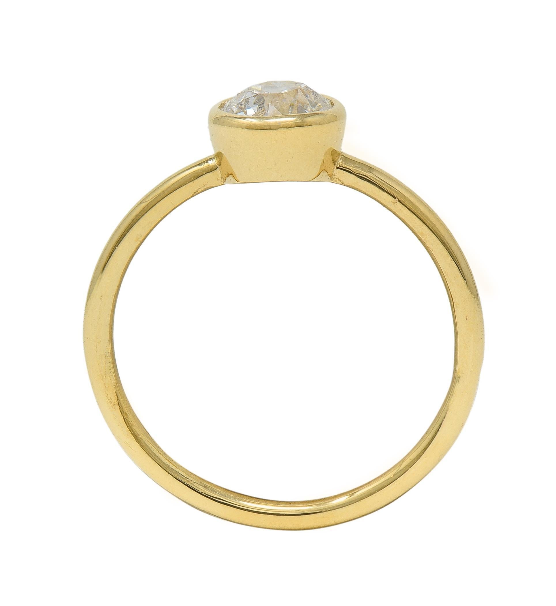 1990s Old European Cut Diamond 14 Karat Gold Bezel Set Solitaire Engagement Ring For Sale 1