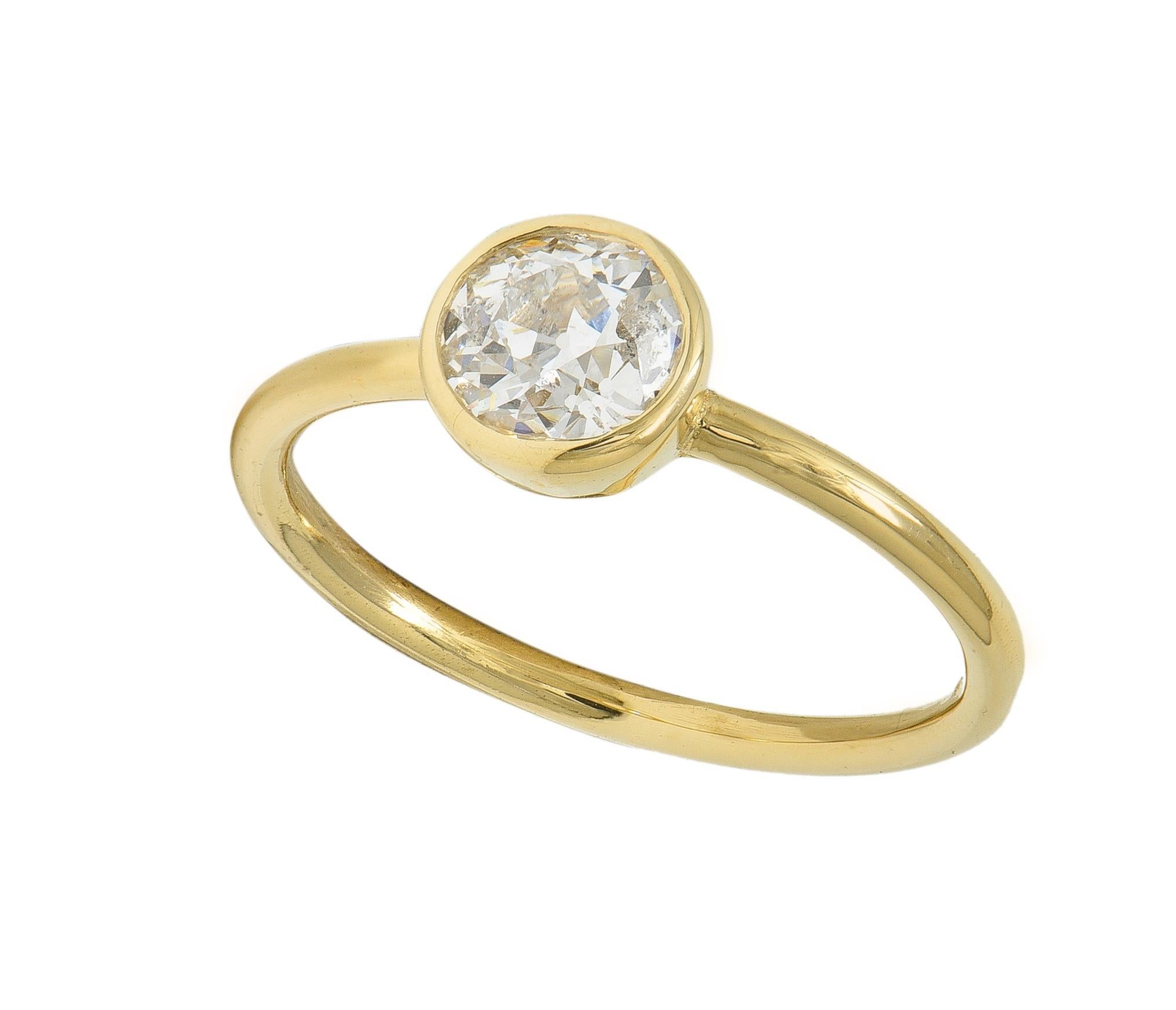 1990s Old European Cut Diamond 14 Karat Gold Bezel Set Solitaire Engagement Ring For Sale 2